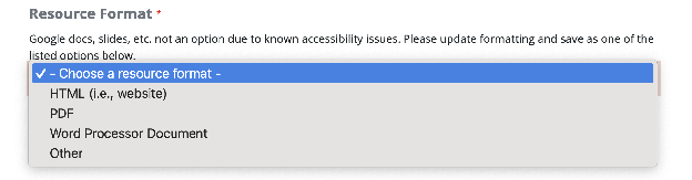 Screenshot of resource formats.